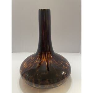 Mid Century Modern Tortoise Shell Vase Art Glass 11.5” Made in India.